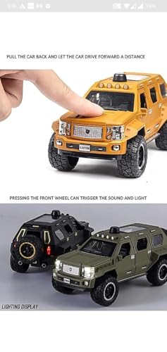 Image of 1 /24 Big G Patton Toy Car Metal Pull Back Diecast Car with Openable Door and Sound Light, Gifts Toys for Kids (Army Green)