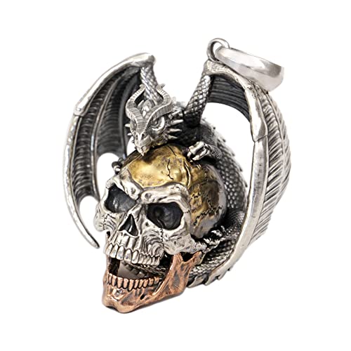 LINSION Colgante TA380 de plata de ley 925 con diseño de calavera punk y dragón volador, B Style, Plata esterlina Cover