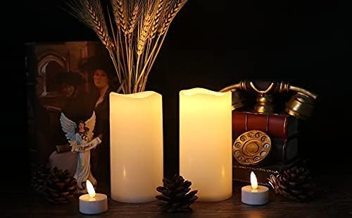 Miniatura 2 de GenSwin Velas de pilar sin llama impermeables para exteriores de 3 x 6 pulgadas con temporizador, funciona con pilas, luz LED parpadeante cálida