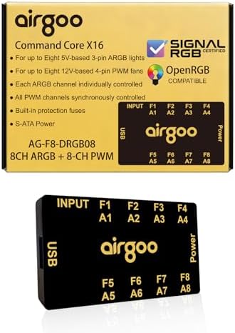 Airgoo 2-in-1 8-CH ARGB Controller & PWM Fan Hub Support SignalRGB OpenRGB
