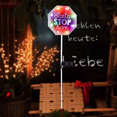Solar Christmas Path Lights Color Changing Galloping LEDs Lighted Up Santa Stop Sign Christmas Ornaments for Holiday, Party, New Year Decorations Cover
