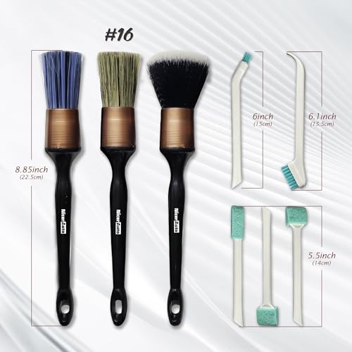 8PCS Professional Car Detailing Brush Set, Boars Hair & Ultra Soft Auto Detailing Brushes for Car Interior Exterior Deep Cleaning, Detail Brush Kit for Wheels Leather Air Vents Dusting, Gold — view 2