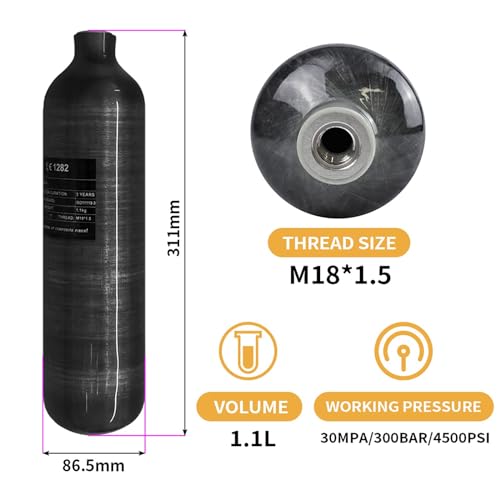 TUXING 4500Psi Pcp Carbon Fiber Air Tank,1.1L/67Cu in/1100CC Pcp Air Tank,High Pressure Composite Air Cylinder for Pcp Air Rifle Gun Scuba Air Cylinder - Image 8