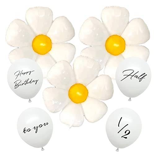 【選べるバルーン】 バルーン 大きな お花 ホワイト デイジー BIG 風船 誕生日 飾り セット 花 フラワー バルーンガーランド 誕生日飾り 女の子 男の子 ハーフバースデー 1歳 2歳 3歳 (ハーフバースデー, デイジーフラワー)