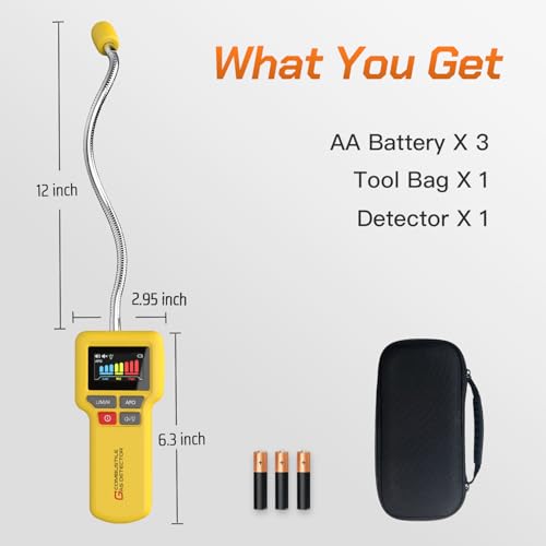 Natural Gas & Propane Leak Detector, TIDOOS Gas Leak Detector for Locating The Source of Combustible Gas Leaks (Includes 3 × Battery & Storage Bag) - Yellow - Thumbnail 7