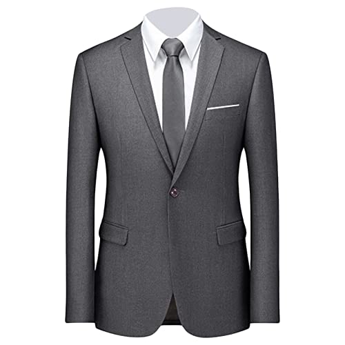 Stylischer Slim Fit Herren Täglich Blazer Einfarbig Casual Formal Hochzeit Party One-Knopf-Sportjacke Revers Business Jacke, Grau 1, S