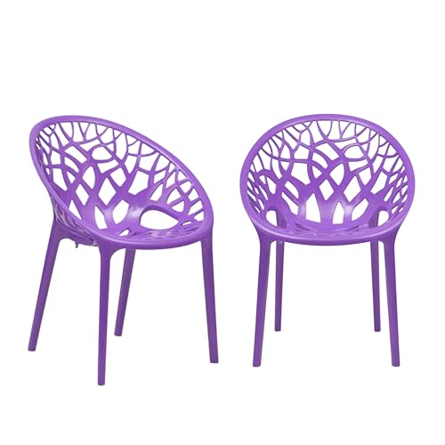 Image of Oaknest Neelkamal Crystal Plastic Chair - Stylish Tree-Design Backrest, Lightweight & Durable for Home, Garden & Patio (Colour: Voilet), Set of 2 Piece
