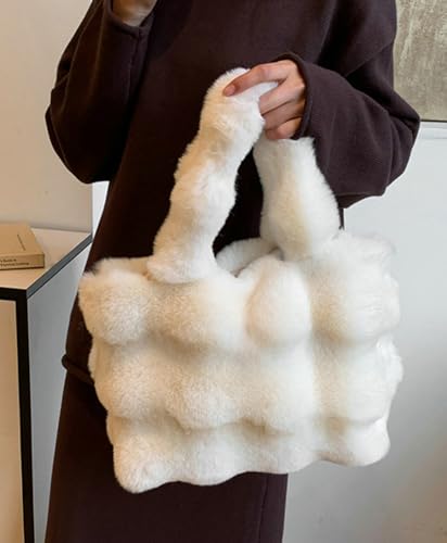 Fluffy Large Tote Bag for Women Soft Fuzzy Handbag Plush Shoulder Bag Faux Fur Bag Furry Top Handle Purse3
