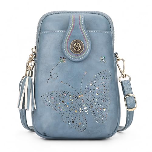 Image of KITEVIUN Small Crossbody Bags for Women, Lightweight Mini Cute Cell Phone Purse for Women with Tassel Shining Butterfly