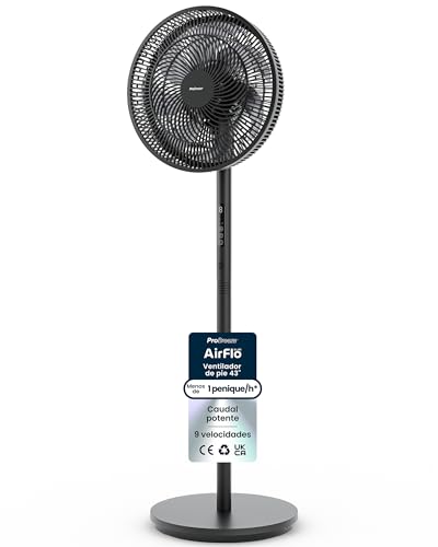 Pro Breeze AirFlo Slim Altura Ajustable 70-130 cm, Ventilador de Pie Silencioso con Mando, 9 Velocidades, 3 Modos, Ultra Silencioso, Temporizador 9H y Oscilación Omnidireccional para Oficina, Hogar
