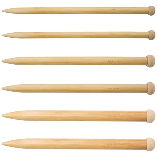 Pocoxll 6 agujas de tejer grandes de madera, 3 tamaños, agujas rectas de una sola punta para tejer suéter para principiantes (natural)