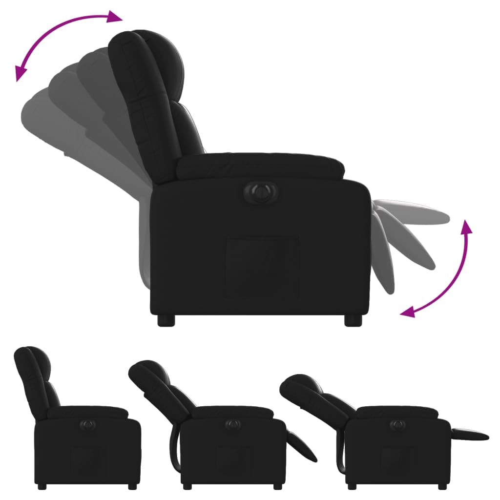Fotel relaksacyjny elektryczny ze sztucznej skóry z regulowanym oparciem i podnóżkiem, wygodny fotel telewizyjny z podłokietnikami, drewniana rama metalowa, ergonomiczny do salonu, czytania