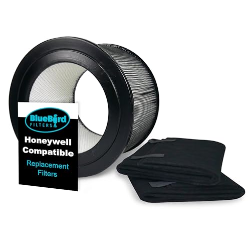 BlueBird Filters Replacement HEPA Filter & Carbon Pre Filter Kit For Honeywell 50250 50250-S OEM Part Number 24000 (1 HEPA Cartridge + 2 Carbon Pre-Filter) - Higher Filtration Level than OEM Filter!