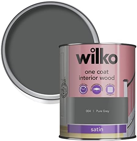 wilko Pure Grey Satin One Coat Interior Wood Paint, No Undercoat Required, Suitable for Interior and Exterior use, 750ml
