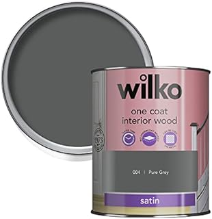 wilko Pure Grey Satin One Coat Interior Wood Paint, No Undercoat Required, Suitable for Interior and Exterior use, 750ml