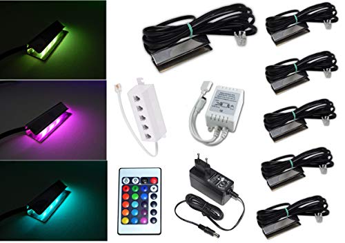 Preisvergleich Produktbild Set LED RGB Glasbodenbeleuchtung Clips / Set Glaskantenbeleuchtung mit einer Fernbedienung, Farbwechsel / LED Möbelbeleuchtung / Vitrinenbeleuchtung Clip Glas (6er Set)