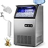 Commercial Ice Maker Machine 120Lbs/24H with 35Lbs Ice Capacity, 45Pcs Clear Ice Cubes Ready in 11-20Mins, Stainless Steel Under Counter Freestanding Large Ice Machine, 2 Water Inlet Modes