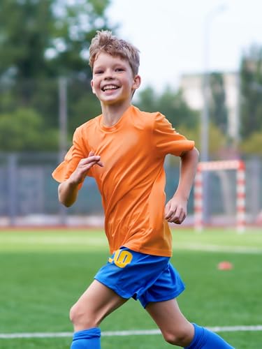 Image of Boys Neon Shirts Dry Fit Athletic T Shirts UPF 50+ Performance Cooling Shirt Short Sleeve Rash Guard Kids Top for Boys Girls