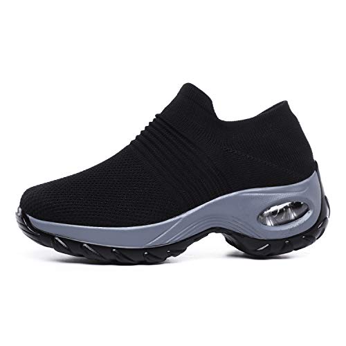 Ymombest Tênis feminino de caminhada de malha respirável sem cadarço leve para trabalho de malha par