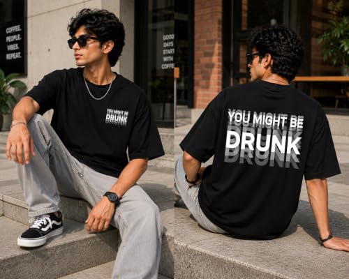 XENTORA You Might Be Drunk Graphic Oversized T-Shirt, White - Image 6