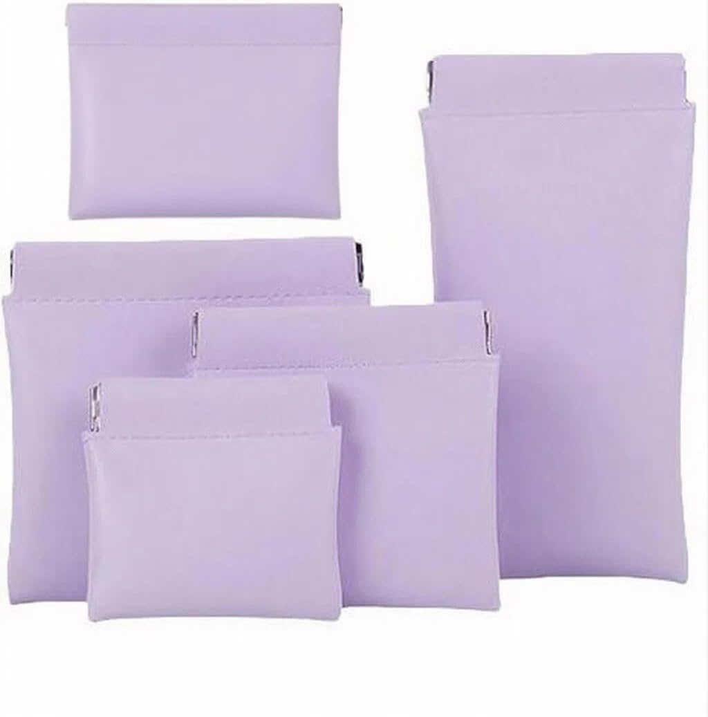 Leather Pouch,Personalized Snap Closure Cosmetic Bag,5 PCS Portable Pocket Organizer Pouch,No Zipper Self-Closing Design Small Travel Kit Storage for Cosmetics Jewelry Eyeglasses (purple)