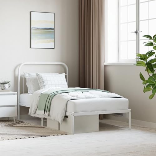 Rantry Estructura de Cama de Metal con cabecero Blanco 100x190 cm, Base Somier para Adultos, niños y Adolescentes, Fácil Montaje Tipo 1 Camas y somieres