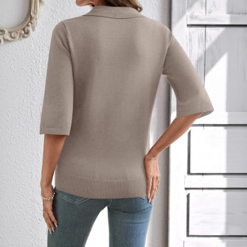 HswsEJ Sweater Polo Women 3/4 Sleeve Pullover Collared Ladies Golf Shirts - image 3