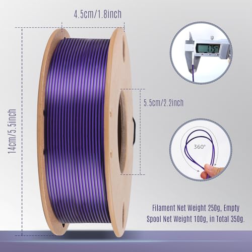 Image of Silk Dual Color PLA+ 3D Printer Filament 1.75mm, No Tangle Shiny Filament Net Weight 250g Spool (0.55lbs), 2-in-1 Silk PLA Pro Plus, Black + Purple