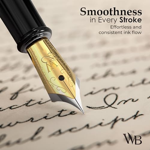 Image of Wordsworth & Black Fountain Pen Set for Writing,Extra Fine Nib, Silver | Gift for Men & Women, Brass Body, 18K German Iridium, Calligraphy, Converter + 24 Ink Cartridges, Refillable, Leak-Free