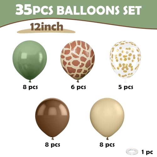 Green and Brown Balloons, 12 Inchs Sage Green Deer Print Gold Confetti Balloons for Kids Woodland Baby Shower Decorations Safari Jungle Dinosaur Theme Birthday Party Wedding Grauation Supplies - Image 4