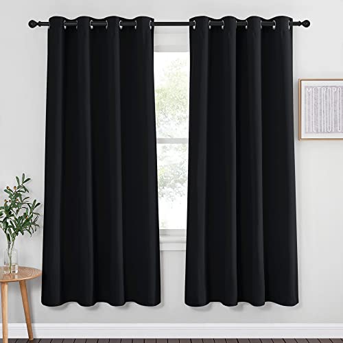 NICETOWN Blackout Curtain Panel 72 inches - Light Reducing Thermal Insulated Solid Grommet Blackout Curtain/Panel/Drape for Living Room (Sold as 1 Panel, 52 inches Wide, Black)
