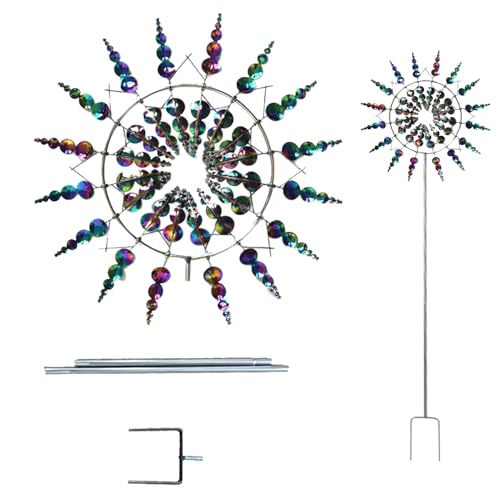 Gupcaqosjw Wind Spinner, Wind Spinner Garden, 3D Wind Powered Kinetic Sculpture, 31 x 2 x 93 cm, Metal Wind Spinner, Rustproof Garden Stake, Wind Chime, for Patio, Lawn and Garden Decoration, Silver