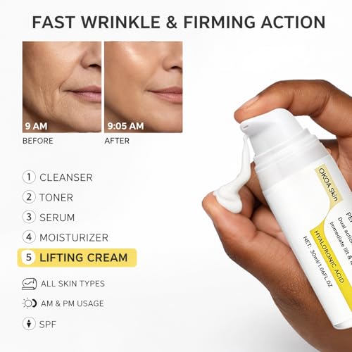 OKOA Skin Instant Lifting Cream, Dual Action Lifting Cream with Peptides & Hyaluronic Acid, Instant Face Lift Cream For All Skin Types, Reduce Fine Lines & Wrinkles, Smooths Skin Feeling