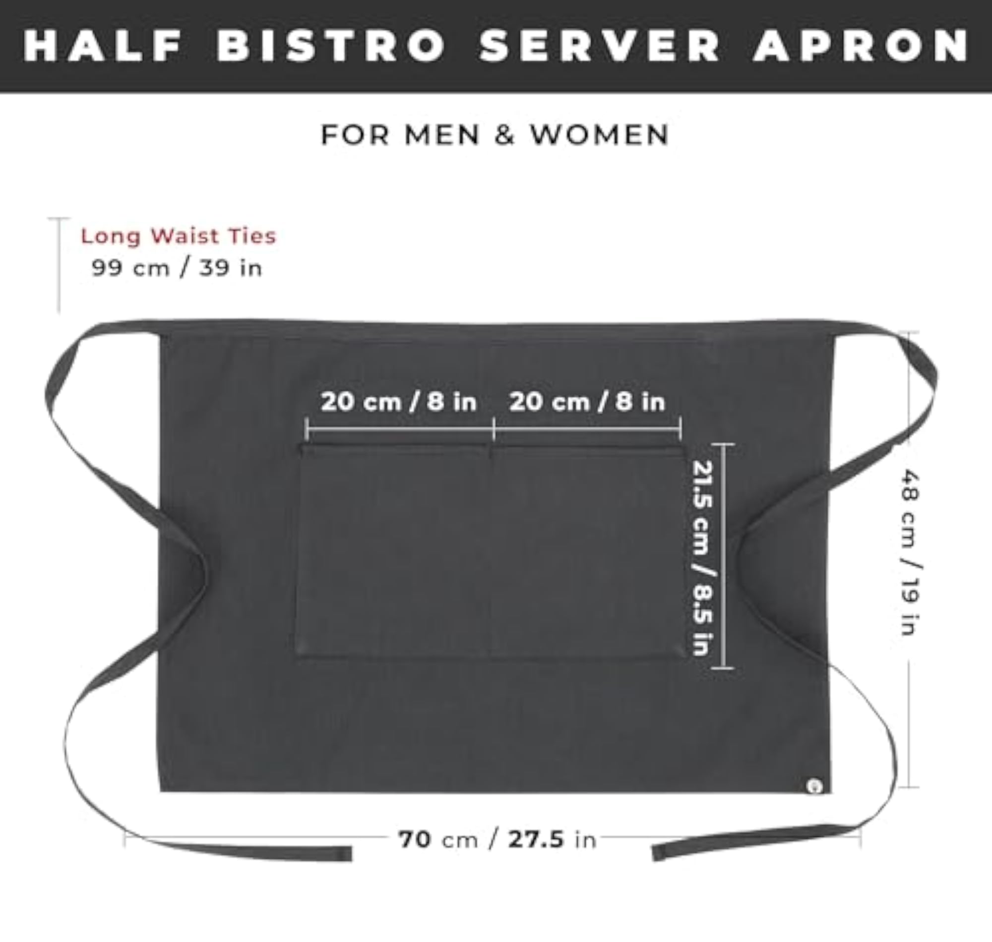 Half Bistro Apron, Dark Gray, One Size