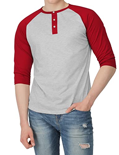 H2H Man's Unique Color Blocked 3/4 Sleeve Henley Baseball Jersey Knit T Shirt RED US 3XL/Asia 4XL (CMTTS0174)