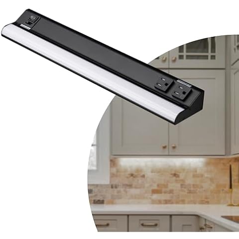 American Lighting 18-Inch LED Courant Undercabinet Light with Two Receptacles, 5CCT, Black Finish, 120V AC, 12W, 720 Lumens, CRI 90, 15 Amp, Ideal for Kitchen, Workspace, Retail Display, Under Shelve Cover