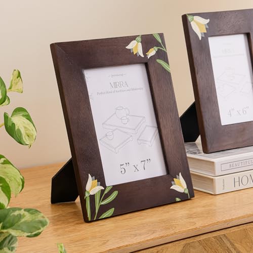 Image of Aurum Crafts MIRRA Handpainted Mango Wood Photo Frame (5x7) - Artisanal Floral Decorative Picture Frame for Home Decor, Durable Handcrafted Gift, 9.75 inch x 7.75 inch