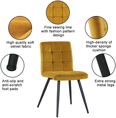 Dining Chair Fabric (Velvet) Padded Chair Retro Design with Metal Legs Colour Selection Duhome 8043B, colour:yellow, material:Velvet