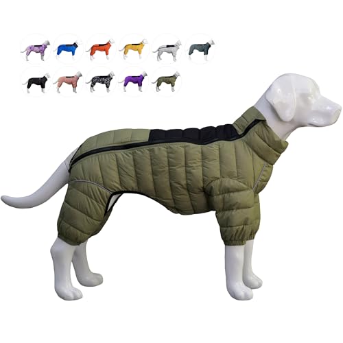 Hundemantel, warme Hundejacke, 4 Beine bedeckt, wasserdicht, Winddicht, reflektierende, warme Hundeweste, Hundeschneejacke für kleine, mittlere und große Hunde.Olive Green M