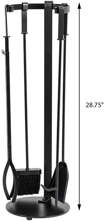Modern Ember Knoll Fireplace Tool Set in Black - Includes Brush, Shovel, Fire Poker, Tongs, and Stand - Steel Construction