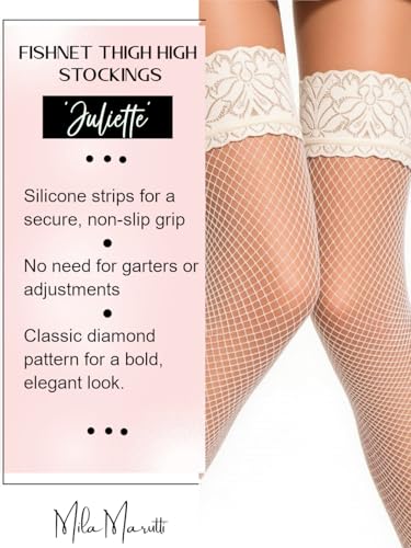 Image of Mila Marutti Fishnet Thigh High Stockings for Women with Lace Top | Fish Net Stockings Lingerie | Colored Fishnets