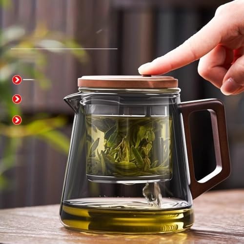Service à thé chinois transparent théière en verre et socle bois