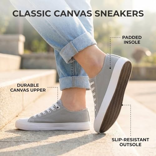 Image of Canvas Shoes for Women, Women's Fashion Sneakers | Casual Low Top, Lace Up, Rubber Sole, Canvas Upper, Cushioned Insole