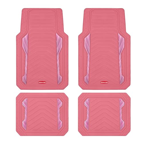 Rubbermaid Car Floor Mat Heavy Duty All-Weather Car Mats Full Set with Dual-Tone Pink and Sliver Aluminum Inserts Universal Fit Anti-Slip Backing Trim-to-Fit for Most SUV Sedan Van