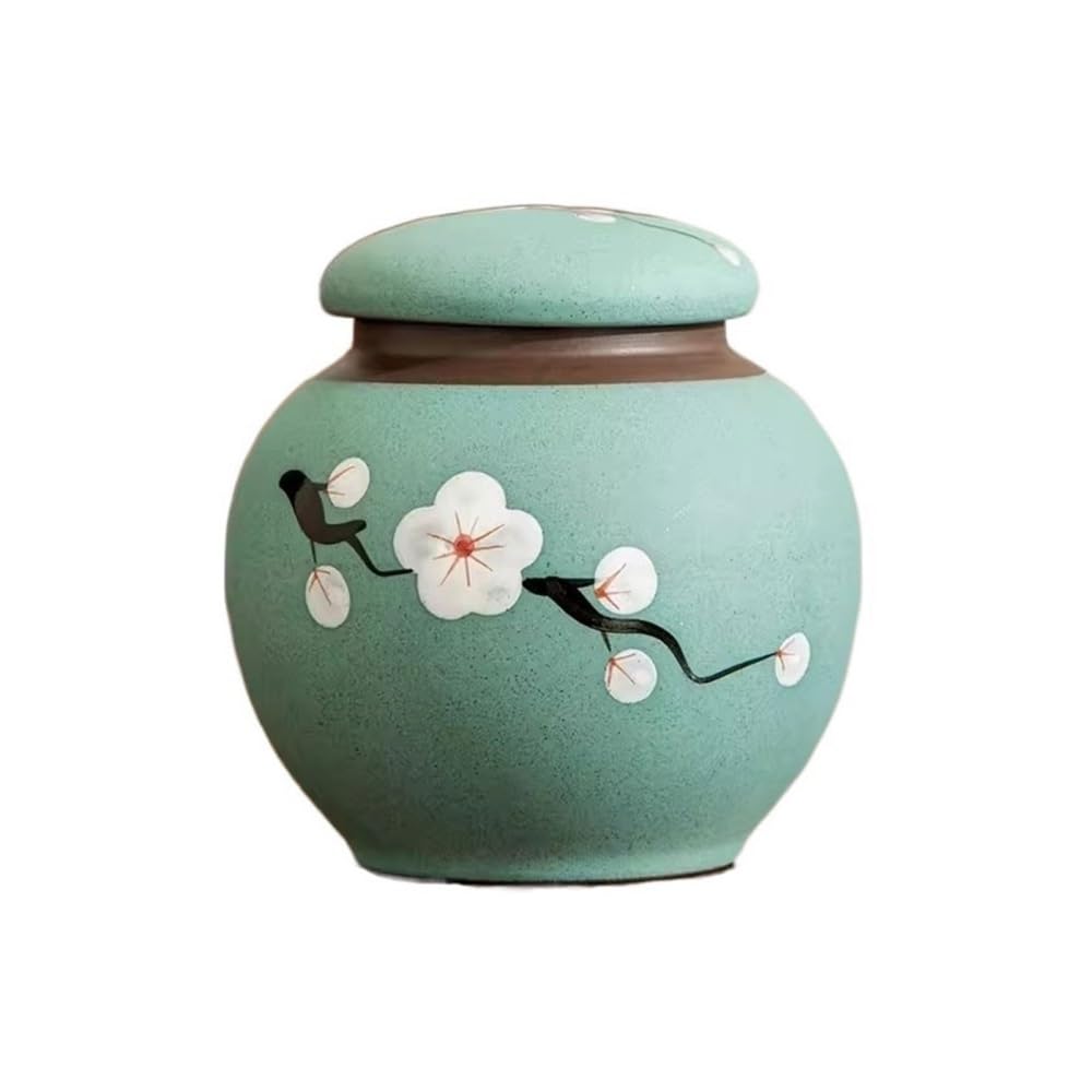 CHENGAIJIAN Tea Canister Round Sealed Canister Medium Tea Canister Empty Box Ceramic Multifunctional Storage Jar(Green)