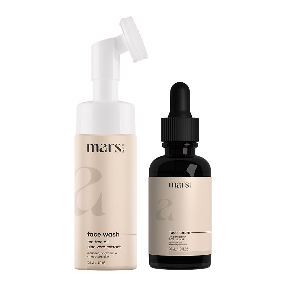mars by GHC Tea Skin Care Kit - Tree Foaming Face Wash 120ml | Alpha Arbutin Serum for Pigmentation & Dark Spots Removal 30ml | Hydrates Skin, Controls Acne & Oil, Deep Cleansing with Added Glow - Prevents UV rays and Pollution, Promotes Improved Skin Hydration, Scar Healing, Hyaluronic Acid - Targets Fine Lines & Wrinkles, Alleviates Dryness, Removes Dead Skin Cells - Suitable for All Skin Types with Aloe Vera for Reduced Roughness and Dullness