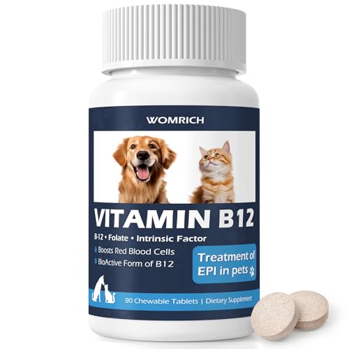 Appetite Stimulant Vitamin B12 Tablets for Cats and Dogs –| Methylcobalamin Supplement – Treatment of EPI in Pets Supports Energy, Red Blood Cell Formation, Nervous System, and Appetite – 90 Tablets