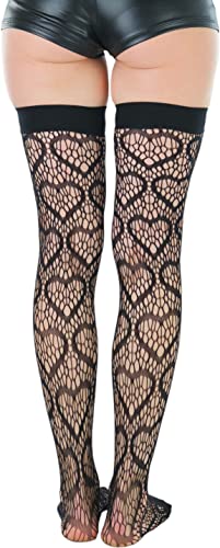Image of ToBeInStyle Women's Cute Romantic Love Heart Print Thigh High Stockings