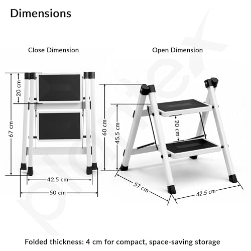 Image of Plantex 2 Step Ladder for Home Use /Wide Anti-Slip Heavy-Duty Step Stool /Lightweight Kitchen Ladder (White)