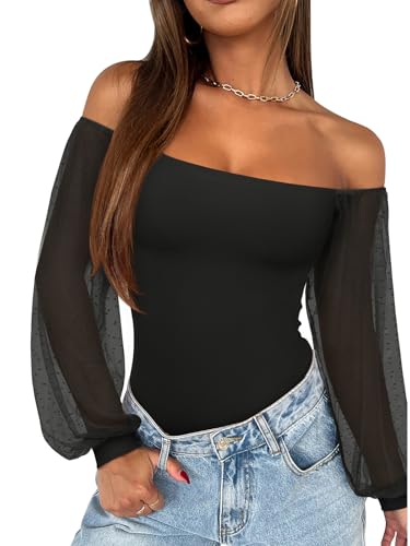 REORIA Women's 2025 Fall Casual Mesh Long Sleeve Square Neck Tops Trendy Cute Dressy Slim Fit Going Out T-Shirts2